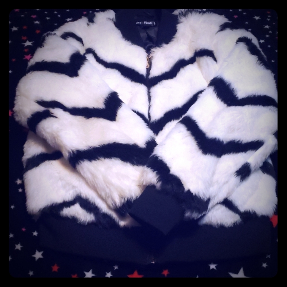 Black and white zebra fur coat